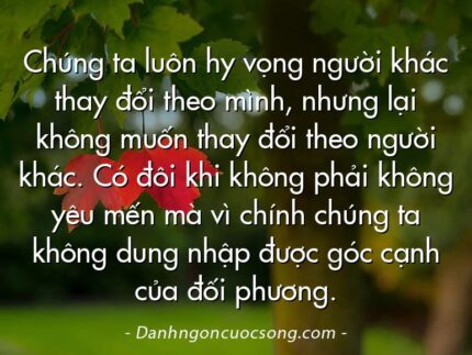 Chúng ta luôn hy vọng người khác thay đổi theo mình, nhưng lại không muốn thay đổi theo người khác. Có đôi khi không phải không yêu mến mà vì chính chúng ta không dung nhập được góc cạnh của đối phương.