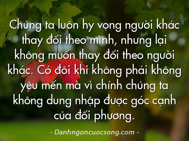 Chúng ta luôn hy vọng người khác thay đổi theo mình, nhưng lại không muốn thay đổi theo người khác. Có đôi khi không phải không yêu mến mà vì chính chúng ta không dung nhập được góc cạnh của đối phương.