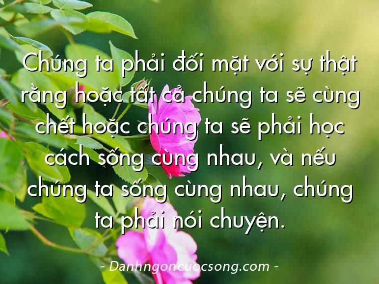 Chúng ta phải đối mặt với sự thật rằng hoặc tất cả chúng ta sẽ cùng chết hoặc chúng ta sẽ phải học cách sống cùng nhau, và nếu chúng ta sống cùng nhau, chúng ta phải nói chuyện.