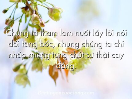 Chúng ta tham lam nuốt lấy lời nói dối tâng bốc, nhưng chúng ta chỉ nhấp miệng từng chút sự thật cay đắng.