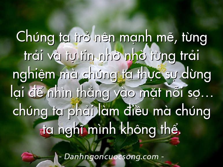 Chúng ta trở nên mạnh mẽ, từng trải và tự tin nhờ nhờ từng trải nghiệm mà chúng ta thực sự dừng lại để nhìn thẳng vào mặt nỗi sợ… chúng ta phải làm điều mà chúng ta nghĩ mình không thể.