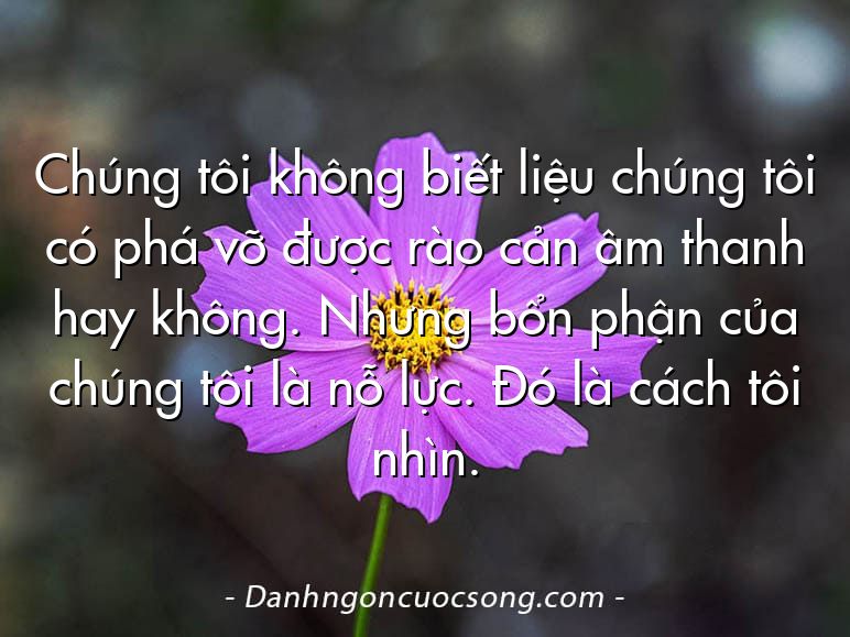 Chúng tôi không biết liệu chúng tôi có phá vỡ được rào cản âm thanh hay không. Nhưng bổn phận của chúng tôi là nỗ lực. Đó là cách tôi nhìn.