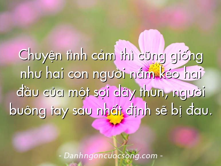Chuyện tình cảm thì cũng giống như hai con người nắm kéo hai đầu của một sợi dây thun, người buông tay sau nhất định sẽ bị đau.