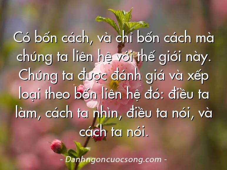 Có bốn cách, và chỉ bốn cách mà chúng ta liên hệ với thế giới này. Chúng ta được đánh giá và xếp loại theo bốn liên hệ đó: điều ta làm, cách ta nhìn, điều ta nói, và cách ta nói.