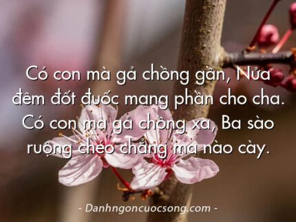 Có con mà gả chồng gần, Nửa đêm đốt đuốc mang phần cho cha. Có con mà gả chồng xa, Ba sào ruộng chéo chẳng ma nào cày.