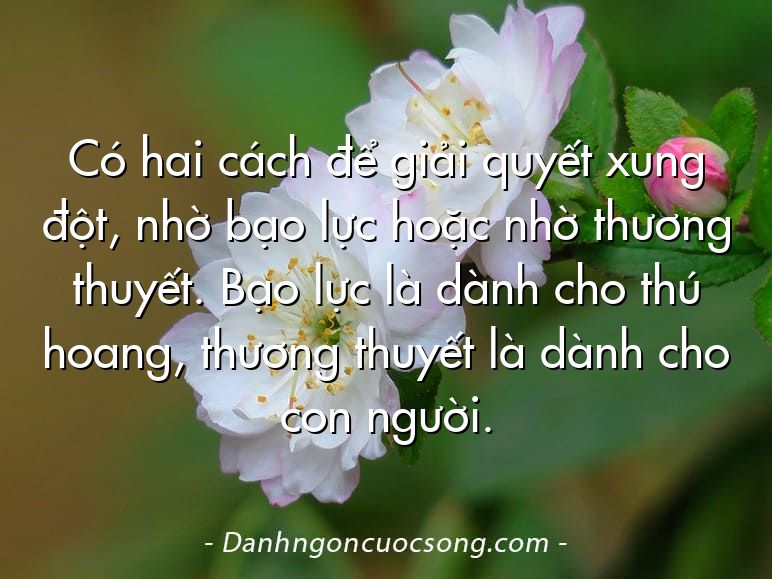 Có hai cách để giải quyết xung đột, nhờ bạo lực hoặc nhờ thương thuyết. Bạo lực là dành cho thú hoang, thương thuyết là dành cho con người.