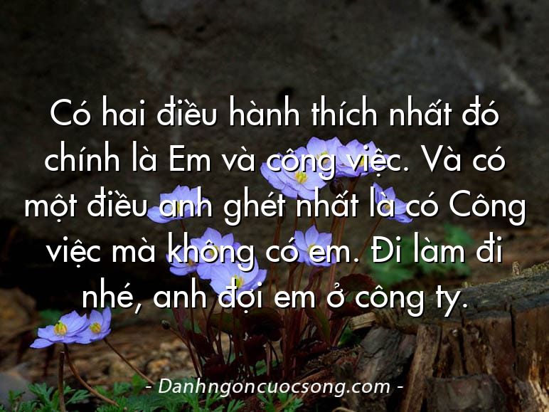 Có hai điều hành thích nhất đó chính là Em và công việc. Và có một điều anh ghét nhất là có Công việc mà không có em. Đi làm đi nhé, anh đợi em ở công ty.