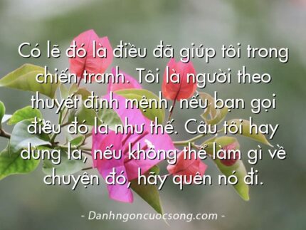Có lẽ đó là điều đã giúp tôi trong chiến tranh. Tôi là người theo thuyết định mệnh, nếu bạn gọi điều đó là như thế. Câu tôi hay dùng là, nếu không thể làm gì về chuyện đó, hãy quên nó đi.