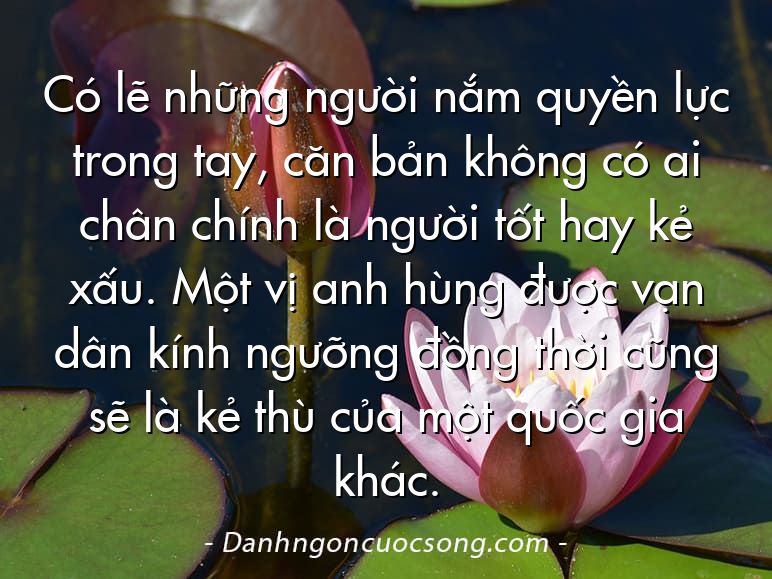 Có lẽ những người nắm quyền lực trong tay, căn bản không có ai chân chính là người tốt hay kẻ xấu. Một vị anh hùng được vạn dân kính ngưỡng đồng thời cũng sẽ là kẻ thù của một quốc gia khác.