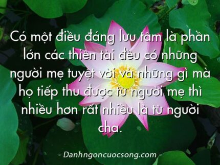 Có một điều đáng lưu tâm là phần lớn các thiên tài đều có những người mẹ tuyệt vời và những gì mà họ tiếp thu được từ người mẹ thì nhiều hơn rất nhiều là từ người cha.