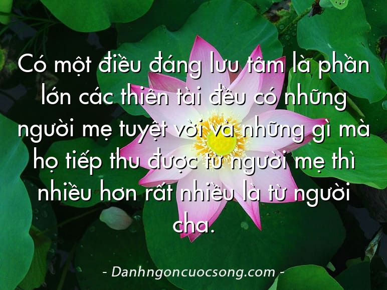 Có một điều đáng lưu tâm là phần lớn các thiên tài đều có những người mẹ tuyệt vời và những gì mà họ tiếp thu được từ người mẹ thì nhiều hơn rất nhiều là từ người cha.