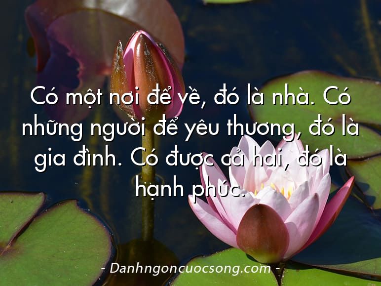 Có một nơi để về, đó là nhà. Có những người để yêu thương, đó là gia đình. Có được cả hai, đó là hạnh phúc.