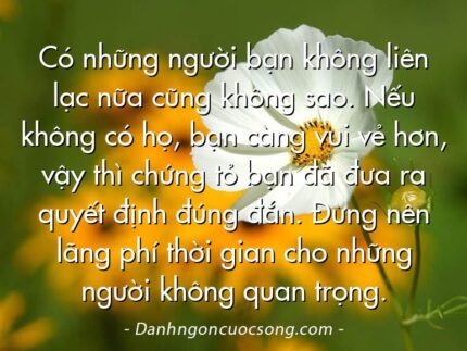 Có những người bạn không liên lạc nữa cũng không sao. Nếu không có họ, bạn càng vui vẻ hơn, vậy thì chứng tỏ bạn đã đưa ra quyết định đúng đắn. Đừng nên lãng phí thời gian cho những người không quan trọng.