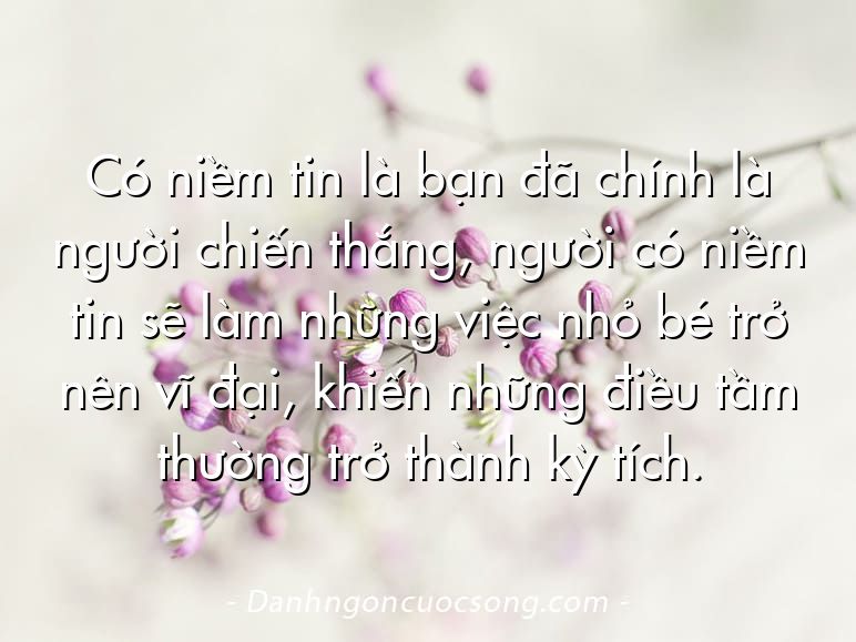 Có niềm tin là bạn đã chính là người chiến thắng, người có niềm tin sẽ làm những việc nhỏ bé trở nên vĩ đại, khiến những điều tầm thường trở thành kỳ tích.