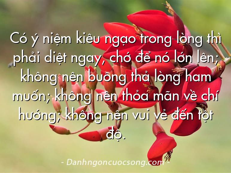 Có ý niệm kiêu ngạo trong lòng thì phải diệt ngay, chớ để nó lớn lên; không nên buông thả lòng ham muốn; không nên thỏa mãn về chí hướng; không nên vui vẻ đến tột độ.