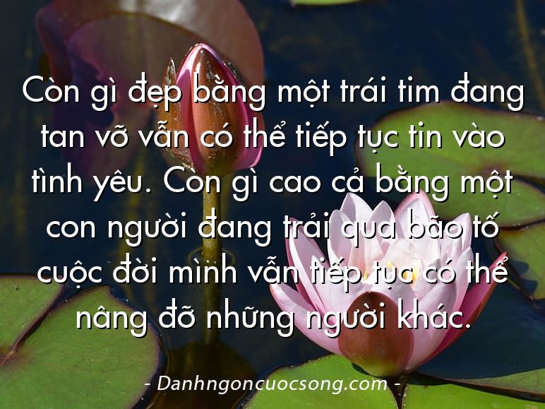 Còn gì đẹp bằng một trái tim đang tan vỡ vẫn có thể tiếp tục tin vào tình yêu. Còn gì cao cả bằng một con người đang trải qua bão tố cuộc đời mình vẫn tiếp tục có thể nâng đỡ những người khác.