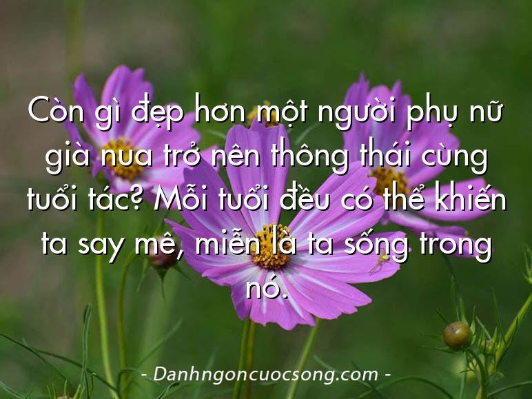 Còn gì đẹp hơn một người phụ nữ già nua trở nên thông thái cùng tuổi tác? Mỗi tuổi đều có thể khiến ta say mê, miễn là ta sống trong nó.