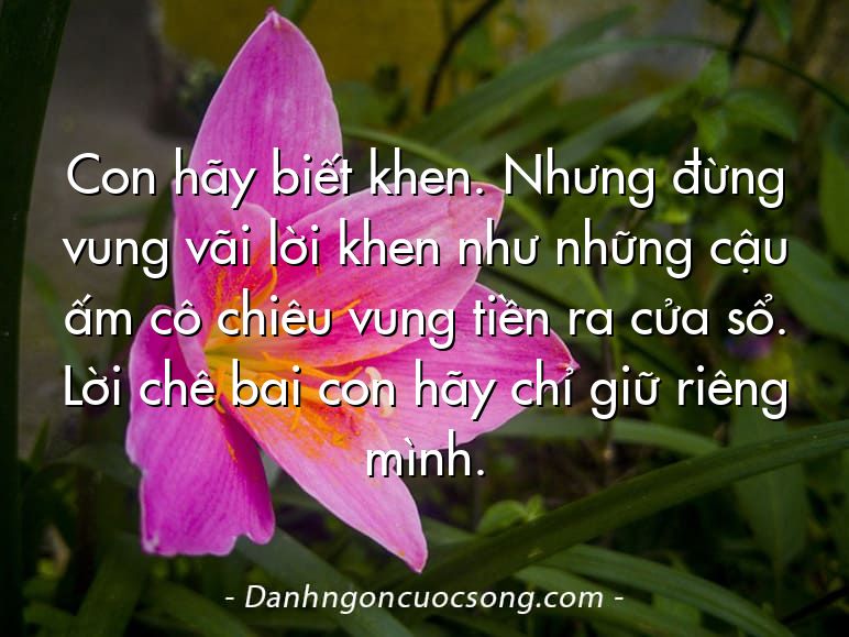 Con hãy biết khen. Nhưng đừng vung vãi lời khen như những cậu ấm cô chiêu vung tiền ra cửa sổ. Lời chê bai con hãy chỉ giữ riêng mình.
