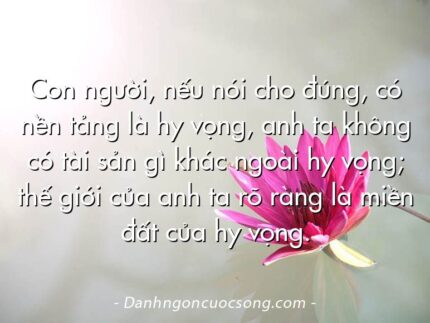 Con người, nếu nói cho đúng, có nền tảng là hy vọng, anh ta không có tài sản gì khác ngoài hy vọng; thế giới của anh ta rõ ràng là miền đất của hy vọng.