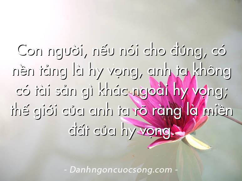 Con người, nếu nói cho đúng, có nền tảng là hy vọng, anh ta không có tài sản gì khác ngoài hy vọng; thế giới của anh ta rõ ràng là miền đất của hy vọng.