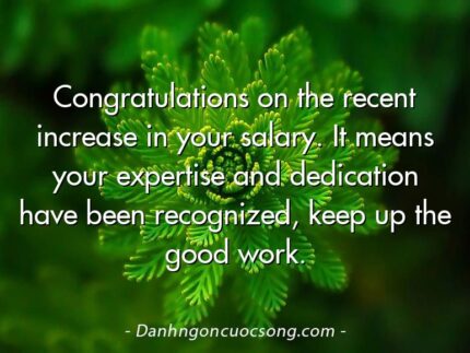 Congratulations on the recent increase in your salary. It means your expertise and dedication have been recognized, keep up the good work.