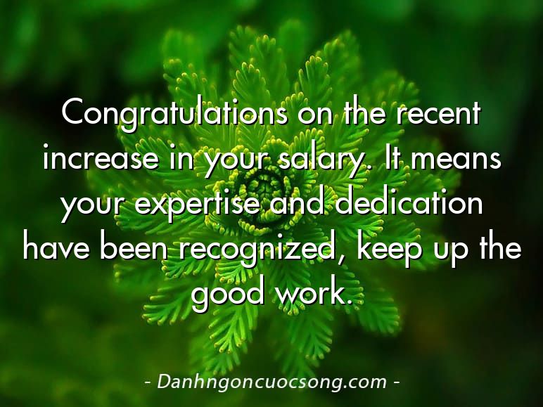 Congratulations on the recent increase in your salary. It means your expertise and dedication have been recognized, keep up the good work.
