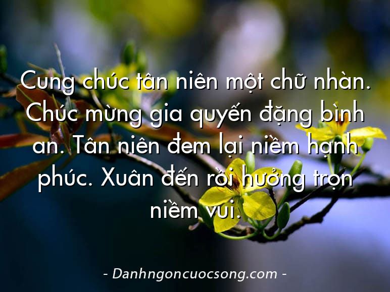 Cung chúc tân niên một chữ nhàn. Chúc mừng gia quyến đặng bình an. Tân niên đem lại niềm hạnh phúc. Xuân đến rồi hưởng trọn niềm vui.