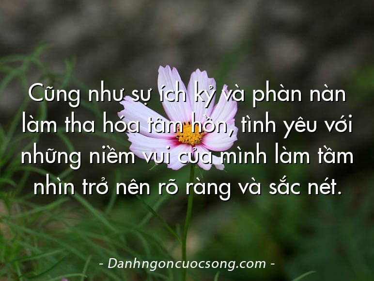 Cũng như sự ích kỷ và phàn nàn làm tha hóa tâm hồn, tình yêu với những niềm vui của mình làm tầm nhìn trở nên rõ ràng và sắc nét.
