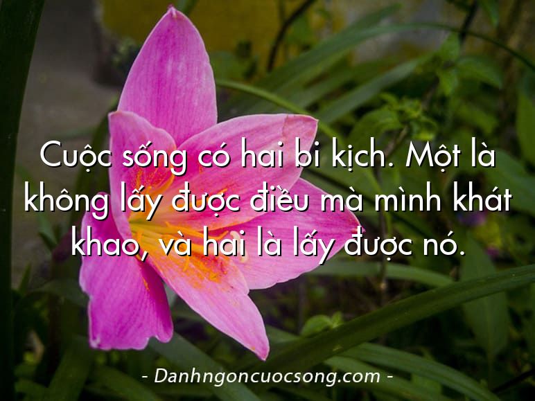 Cuộc sống có hai bi kịch. Một là không lấy được điều mà mình khát khao, và hai là lấy được nó.