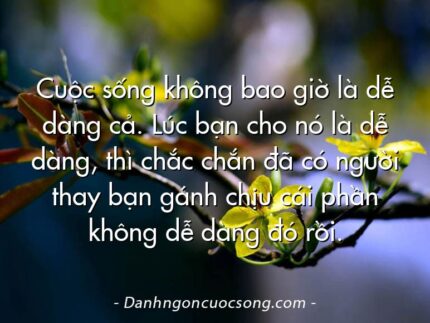 Cuộc sống không bao giờ là dễ dàng cả. Lúc bạn cho nó là dễ dàng, thì chắc chắn đã có người thay bạn gánh chịu cái phần không dễ dàng đó rồi.