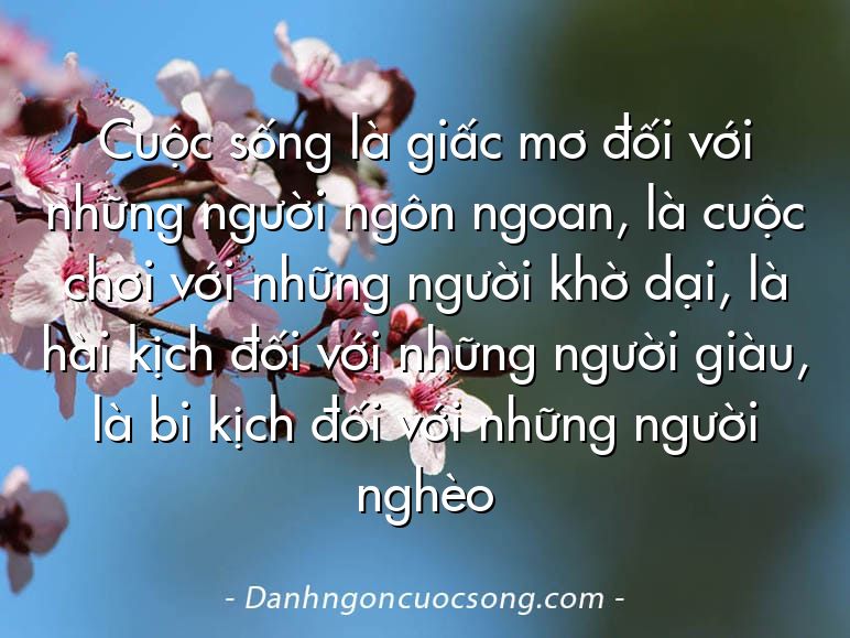 Cuộc sống là giấc mơ đối với những người ngôn ngoan, là cuộc chơi với những người khờ dại, là hài kịch đối với những người giàu, là bi kịch đối với những người nghèo