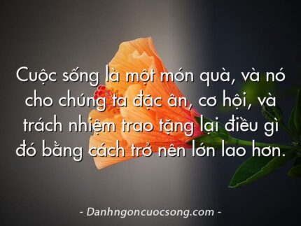 Cuộc sống là một món quà, và nó cho chúng ta đặc ân, cơ hội, và trách nhiệm trao tặng lại điều gì đó bằng cách trở nên lớn lao hơn.