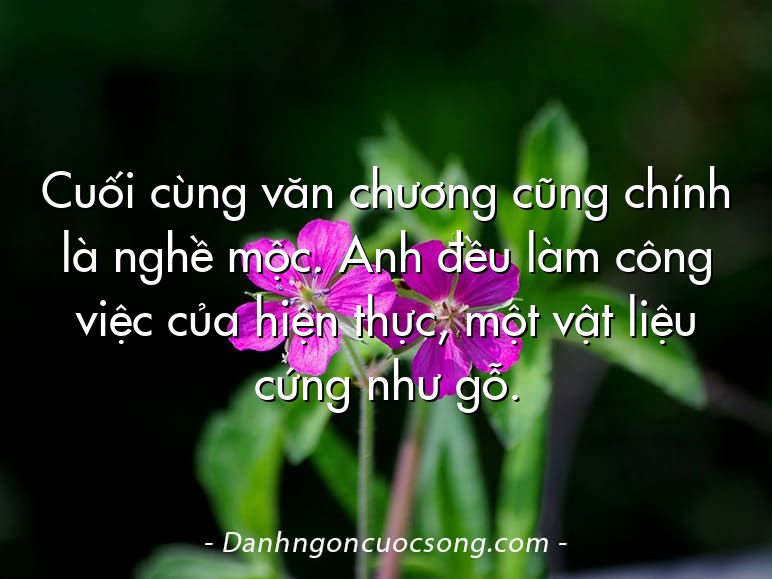 Cuối cùng văn chương cũng chính là nghề mộc. Anh đều làm công việc của hiện thực, một vật liệu cứng như gỗ.