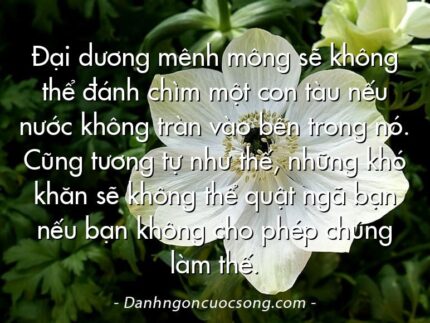 Đại dương mênh mông sẽ không thể đánh chìm một con tàu nếu nước không tràn vào bên trong nó. Cũng tương tự như thế, những khó khăn sẽ không thể quật ngã bạn nếu bạn không cho phép chúng làm thế.