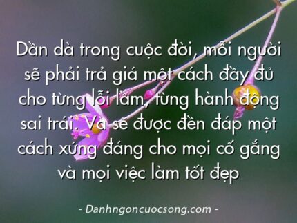 Dần dà trong cuộc đời, mỗi người sẽ phải trả giá một cách đầy đủ cho từng lỗi lầm, từng hành động sai trái. Và sẽ được đền đáp một cách xứng đáng cho mọi cố gắng và mọi việc làm tốt đẹp