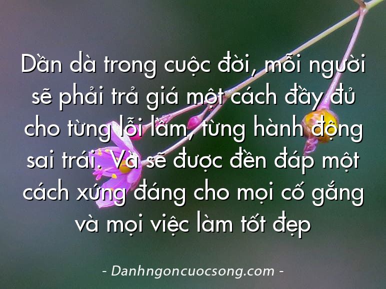 Dần dà trong cuộc đời, mỗi người sẽ phải trả giá một cách đầy đủ cho từng lỗi lầm, từng hành động sai trái. Và sẽ được đền đáp một cách xứng đáng cho mọi cố gắng và mọi việc làm tốt đẹp