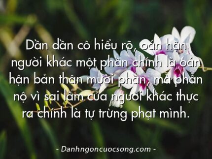 Dần dần cô hiểu rõ, oán hận người khác một phần chính là oán hận bản thân mười phần, mà phẫn nộ vì sai lầm của người khác thực ra chính là tự trừng phạt mình.