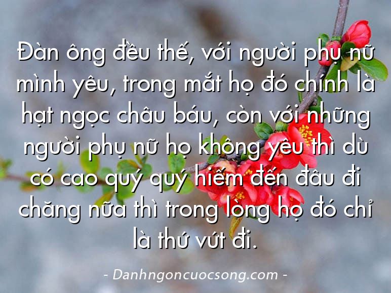 Đàn ông đều thế, với người phụ nữ mình yêu, trong mắt họ đó chính là hạt ngọc châu báu, còn với những người phụ nữ họ không yêu thì dù có cao quý quý hiếm đến đâu đi chăng nữa thì trong lòng họ đó chỉ là thứ vứt đi.