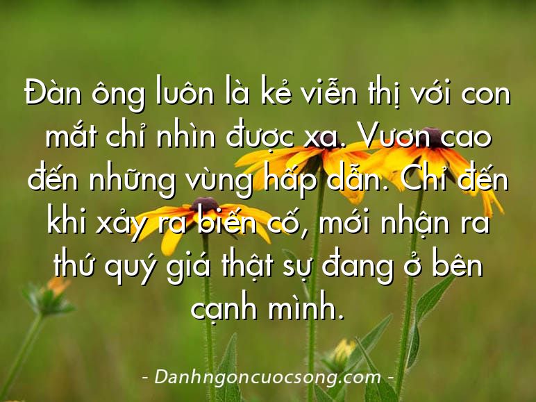 Đàn ông luôn là kẻ viễn thị với con mắt chỉ nhìn được xa. Vươn cao đến những vùng hấp dẫn. Chỉ đến khi xảy ra biến cố, mới nhận ra thứ quý giá thật sự đang ở bên cạnh mình.