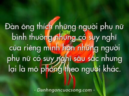 Đàn ông thích những người phụ nữ bình thường nhưng có suy nghĩ của riêng mình hơn những người phụ nữ có suy nghĩ sâu sắc nhưng lại là mô phỏng theo người khác.