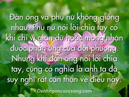 Đàn ông và phụ nữ không giống nhau. Phụ nữ nói lời chia tay có khi chỉ vì giận dữ hoặc mong nhận được phản ứng của đối phương. Nhưng khi đàn ông nói lời chia tay, cũng có nghĩa là anh ta đã suy nghĩ rất cẩn thận về điều này.