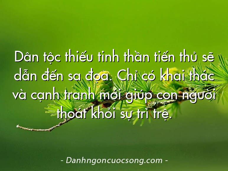 Dân tộc thiếu tinh thần tiến thủ sẽ dẫn đến sa đọa. Chỉ có khai thác và cạnh tranh mới giúp con người thoát khỏi sự trì trệ.