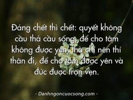 Đáng chết thì chết: quyết không cầu thả cầu sống, để cho tâm không được yên, thà chỉ nên thí thân đi, để cho tâm được yên và đức được trọn vẹn.