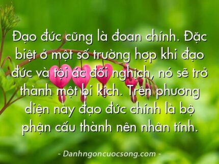 Đạo đức cũng là đoan chính. Đặc biệt ở một số trường hợp khi đạo đức và tội ác đối nghịch, nó sẽ trở thành một bi kịch. Trên phương diện này đạo đức chính là bộ phận cấu thành nên nhân tính.