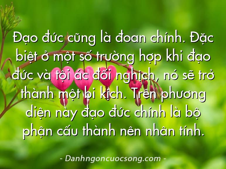 Đạo đức cũng là đoan chính. Đặc biệt ở một số trường hợp khi đạo đức và tội ác đối nghịch, nó sẽ trở thành một bi kịch. Trên phương diện này đạo đức chính là bộ phận cấu thành nên nhân tính.