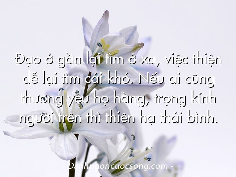Đạo ở gần lại tìm ở xa, việc thiện dễ lại tìm cái khó. Nếu ai cũng thương yêu họ hàng, trọng kính người trên thì thiên hạ thái bình.