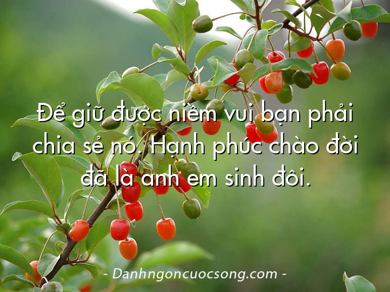 Để giữ được niềm vui bạn phải chia sẻ nó. Hạnh phúc chào đời đã là anh em sinh đôi.