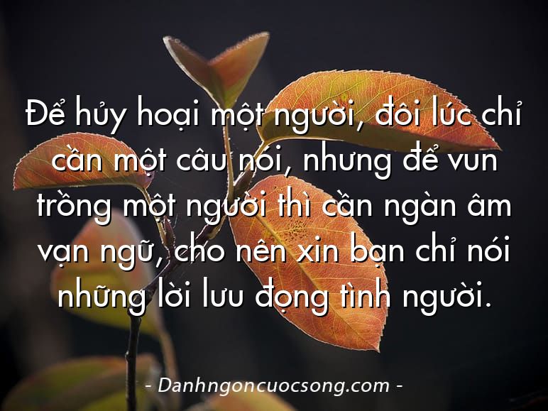 Để hủy hoại một người, đôi lúc chỉ cần một câu nói, nhưng để vun trồng một người thì cần ngàn âm vạn ngữ, cho nên xin bạn chỉ nói những lời lưu đọng tình người.