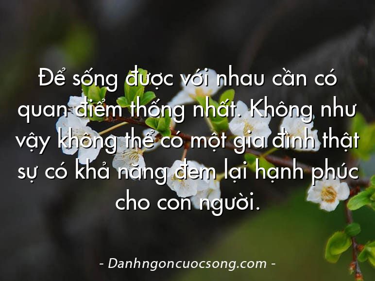 Để sống được với nhau cần có quan điểm thống nhất. Không như vậy không thể có một gia đình thật sự có khả năng đem lại hạnh phúc cho con người.   