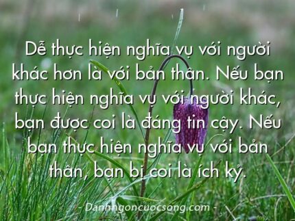 Dễ thực hiện nghĩa vụ với người khác hơn là với bản thân. Nếu bạn thực hiện nghĩa vụ với người khác, bạn được coi là đáng tin cậy. Nếu bạn thực hiện nghĩa vụ với bản thân, bạn bị coi là ích kỷ.